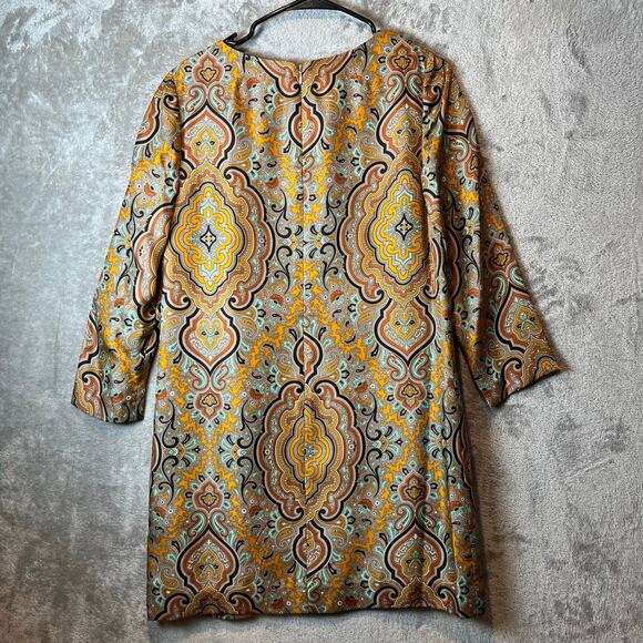 J. Crew Vintage Inspired Mod Boho Psychedelic Paisley Shift Dress Silk Size 4 - Picture 4 of 9
